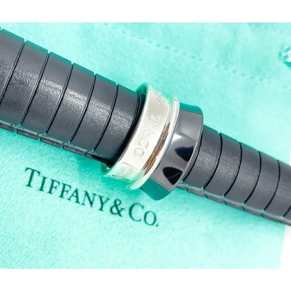 Tiffany & Co. 1837 Titanium Silver Belt Concave Wide Ring Size 4.75